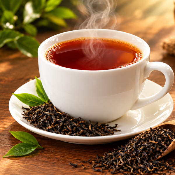 Steaming Tea with Loose Leaves
